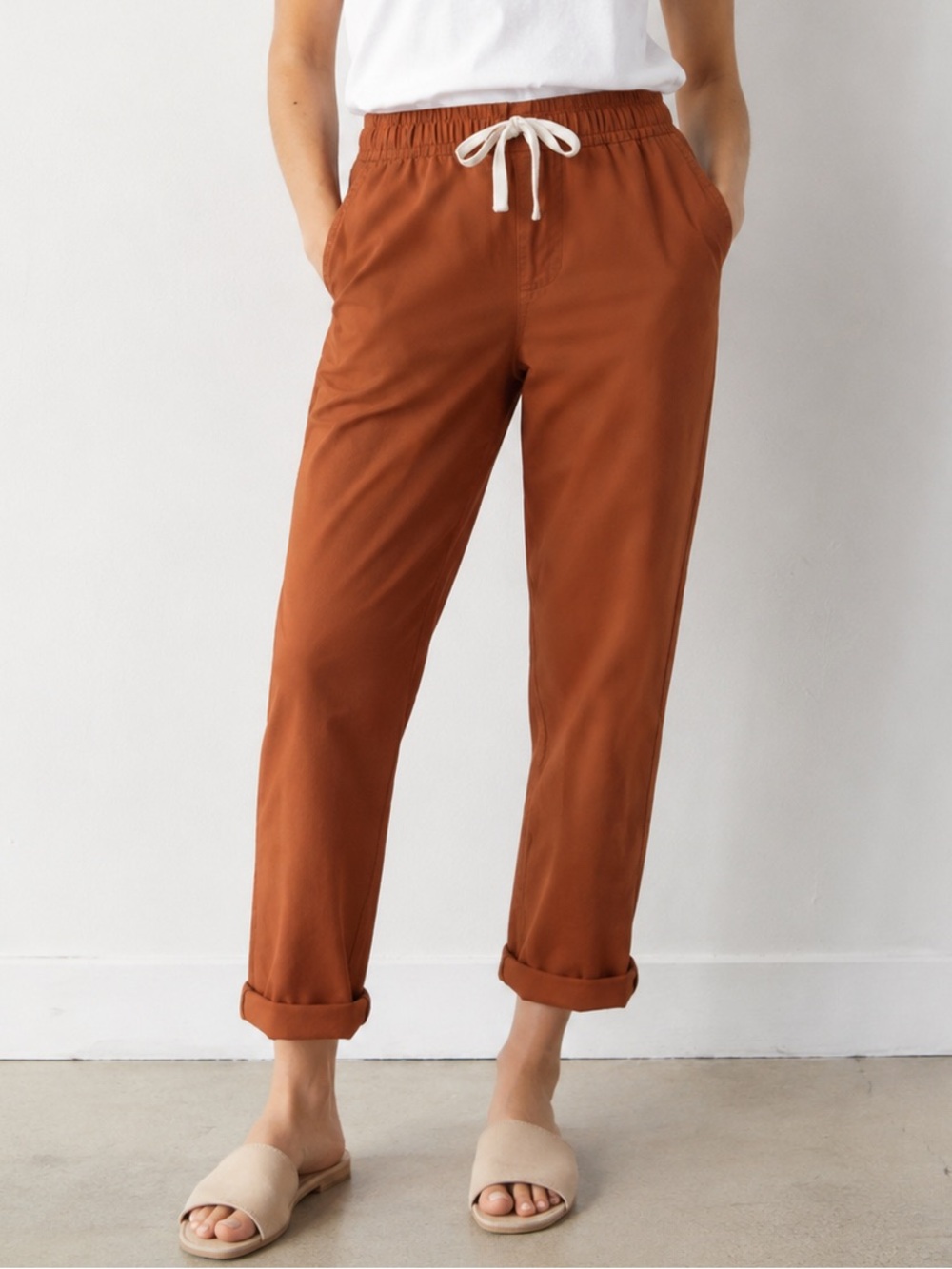 Pact Daily Twill Pants Small Rust Organic Cotton Drawstring Casual Chino Jogger